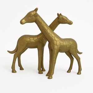 Vintage Brass Giraffe Figurines: Mid-Century Safari Decor, Set of 2